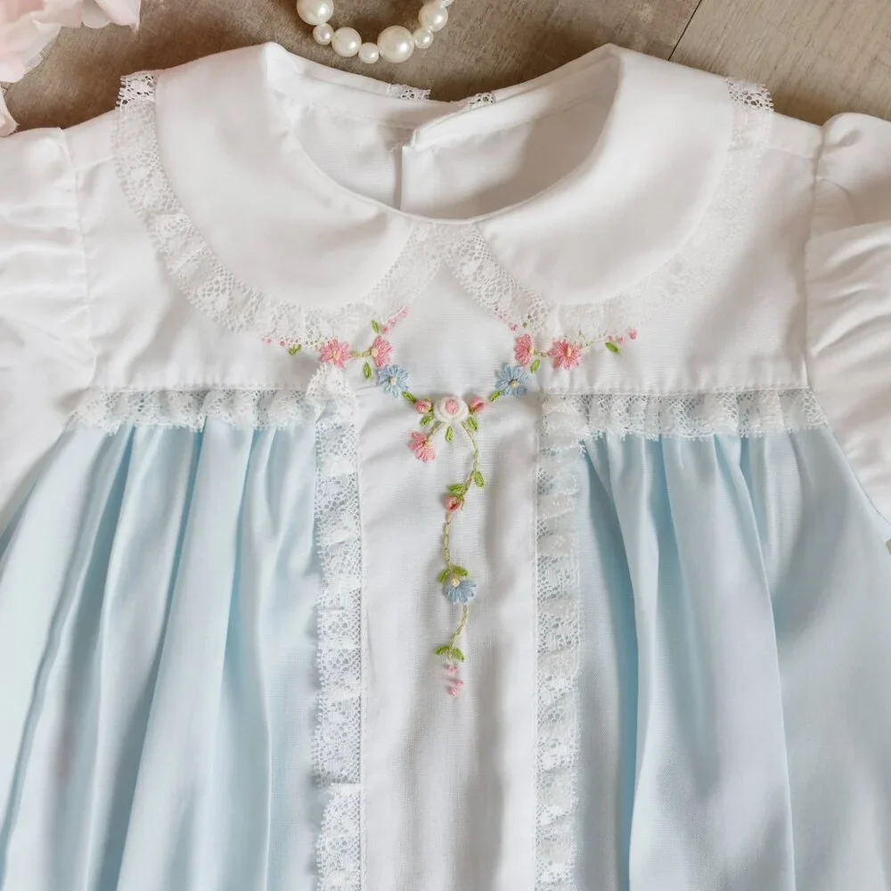 Blue Heirloom Bubble Romper Hand-Embroidery Boutique Size Preemie NEW WITH TAG